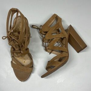 Sam Edelman Open Toe Gladiator Heels Tan Tie Womens Size 9